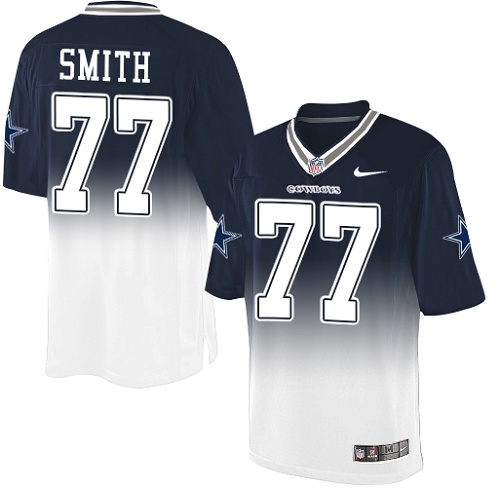 Men's Elite Tyron Smith Nike Jersey Navy/White - #77 Fadeaway NFL Dallas Cowboys